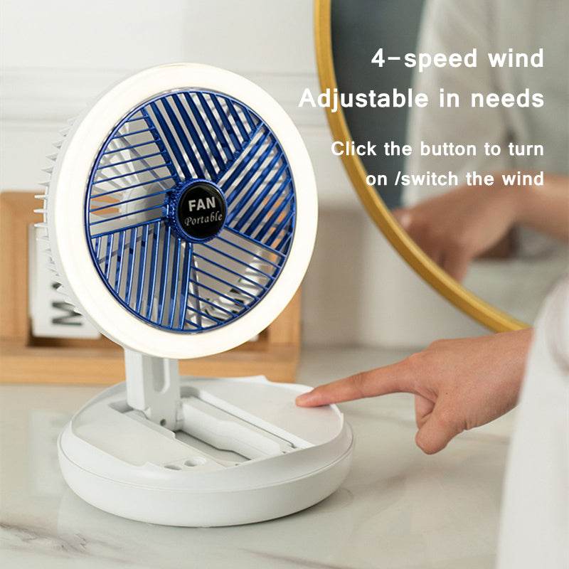 USB Charging Foldable Table Fan Wall Mounted Hanging Ceiling Fan With LED Light 4 Speed Adjustable For Home Room Air Cooler Fan - Mubimart