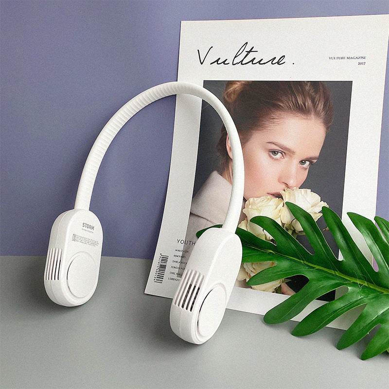 USB Electric Air Neck Fan Bladeless Hanging Neck Fan Air Cooler Outdoor Sports Rechargeable Neckband Fan - Mubimart
