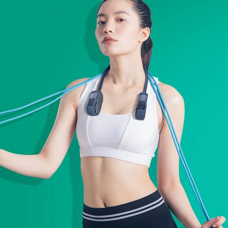 USB Electric Air Neck Fan Bladeless Hanging Neck Fan Air Cooler Outdoor Sports Rechargeable Neckband Fan - Mubimart