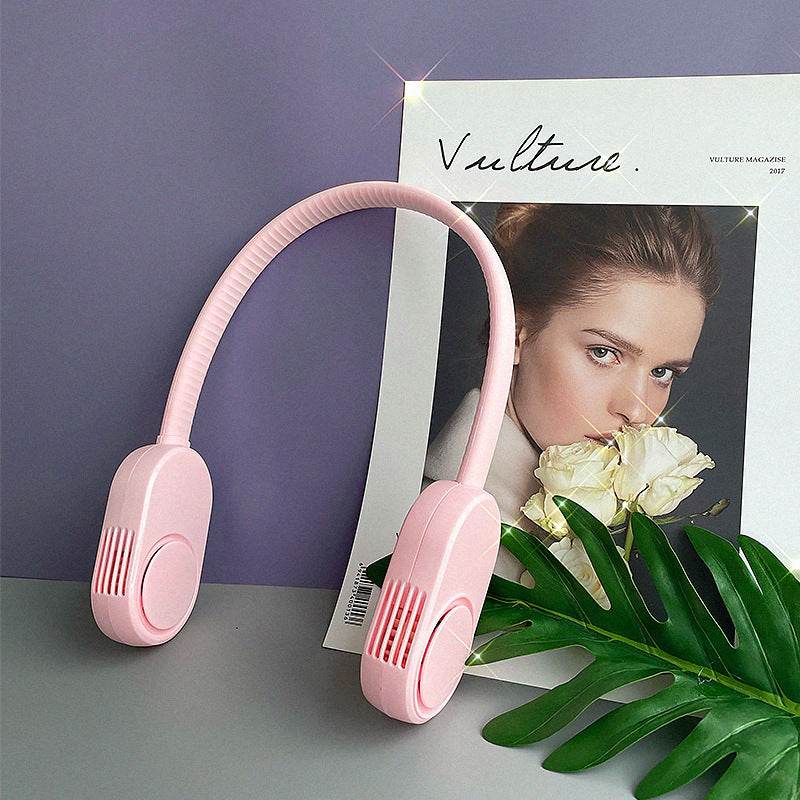 USB Electric Air Neck Fan Bladeless Hanging Neck Fan Air Cooler Outdoor Sports Rechargeable Neckband Fan - Mubimart