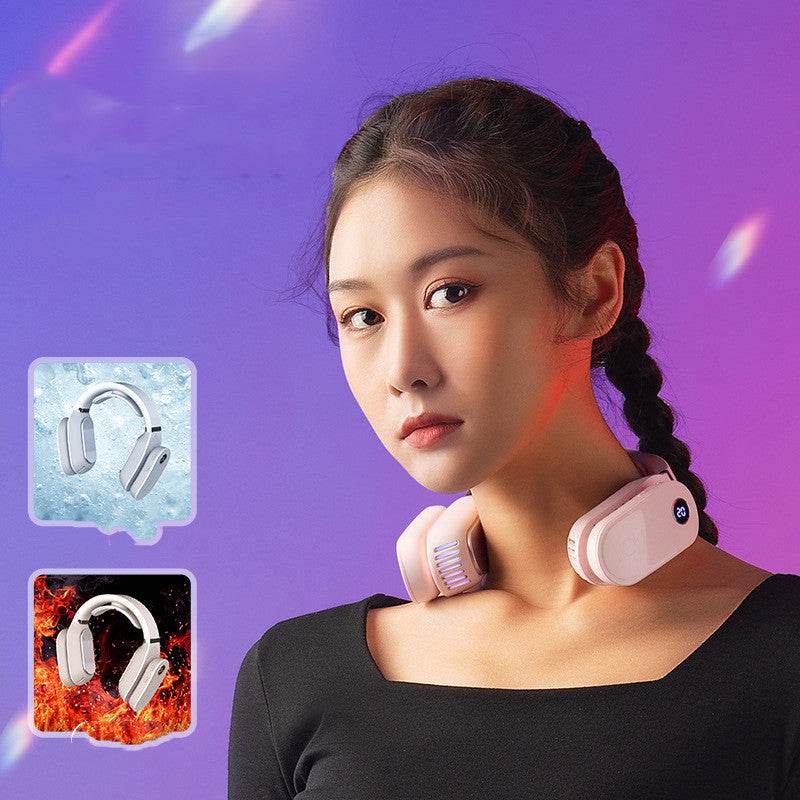 USB Portable Hanging Neck Fan Cooling Cooler Heater Heating Air Conditioner Neck Massager for Home Office, Travel - Mubimart