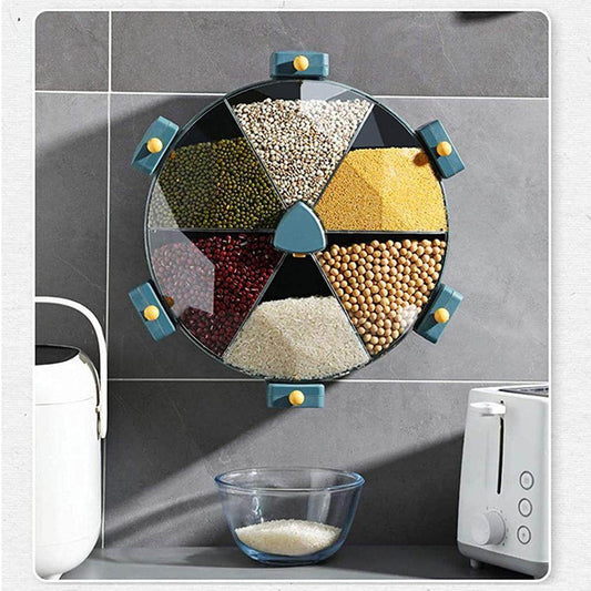 Wall-Mounted Grain Dispenser Compartments Dry Food Dispenser Rotating Cereal For Kitchen Gadget - Mubimart