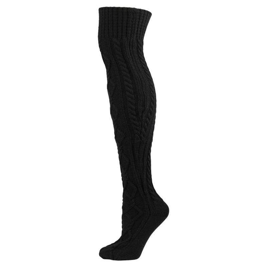 Warm Solid Color Knitted Jacquard Stockings - Mubimart