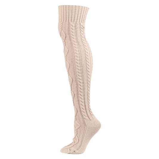 Warm Solid Color Knitted Jacquard Stockings - Mubimart