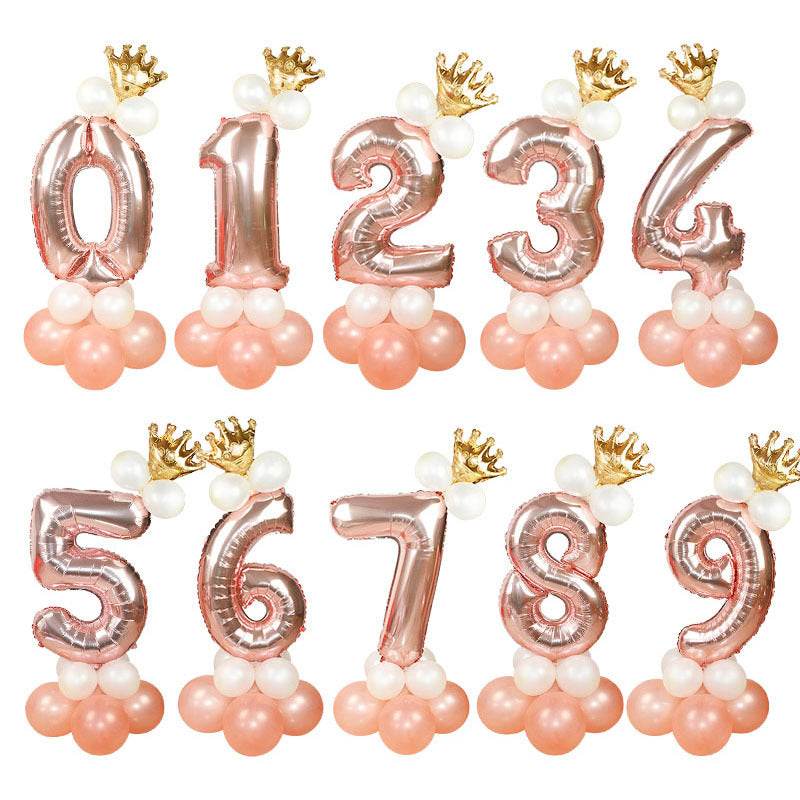 Wedding Decoration Rose Gold Number Balloon Birthday Party Supplies Aluminum Foil - Mubimart