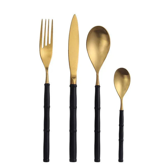 Western-Tableware-With-Bamboo-Blue-Handle-and-Gold-Head-Mubimart-1439 - Mubimart