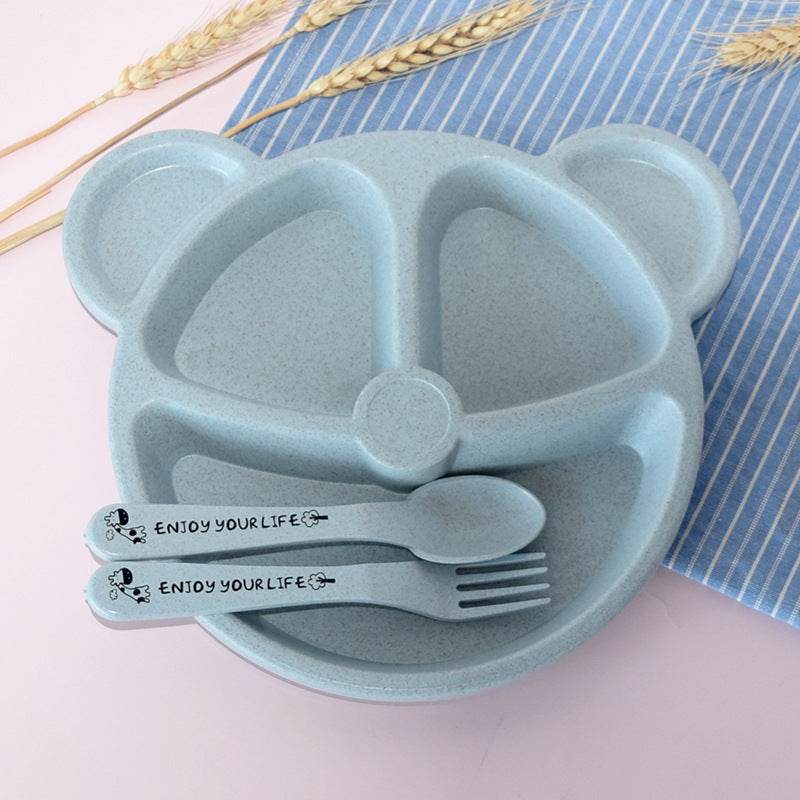 Wheat Straw Cartoon Children's Gridded Dinner Plate Set - Mubimart