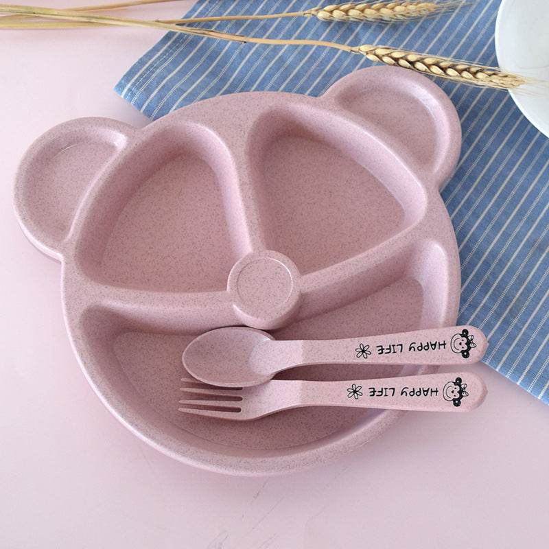 Wheat Straw Cartoon Children's Gridded Dinner Plate Set - Mubimart