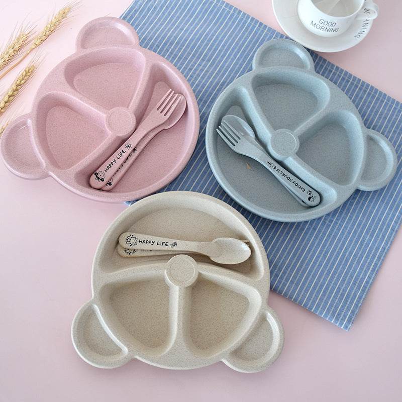Wheat Straw Cartoon Children's Gridded Dinner Plate Set - Mubimart