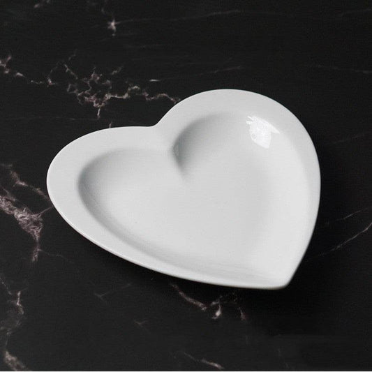 White Ceramic Heart-shaped Plate Household Ceramics - Mubimart