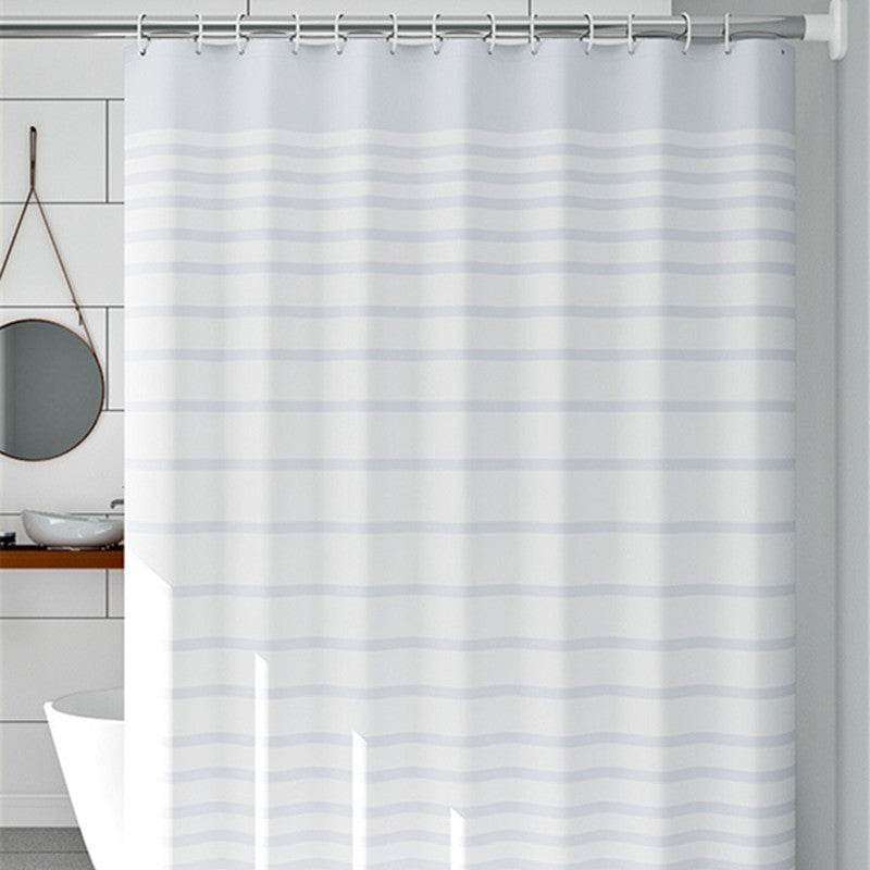 White Striped Waterproof Bathroom Door Curtains - Mubimart