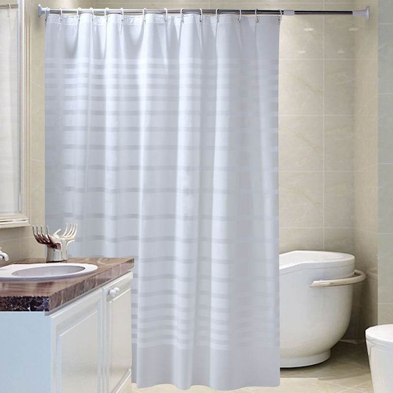 White Striped Waterproof Bathroom Door Curtains - Mubimart
