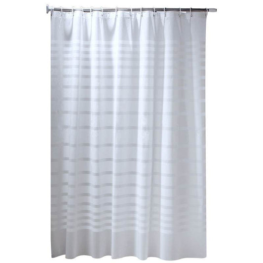 White Striped Waterproof Bathroom Door Curtains - Mubimart