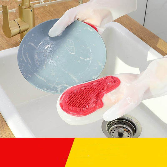 White Transparent Solid Color Tenacity Thin Magic Silicone Gloves Household Water-proof Washing Dishes Brush Bowl Brush Artifact - Mubimart