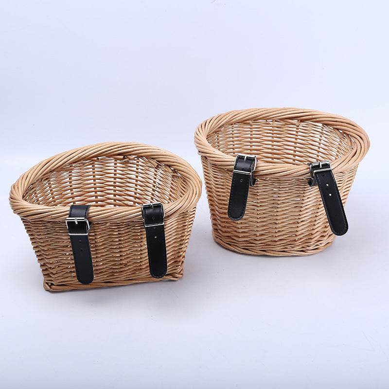 Wicker Basket Rattan Bicycle Basket Oval Children's Basket Wicker Basket - Mubimart