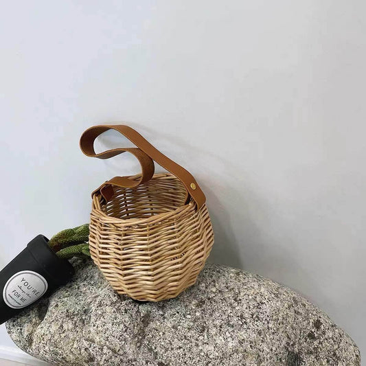 Wicker Shopping Basket Concave Shape Small Basket Photo Props - Mubimart