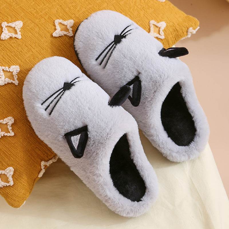 Winter New Coral Velvet Slippers Cartoon Cat Cotton Slippers Home Cotton Shoes Warm Slipper - Mubimart