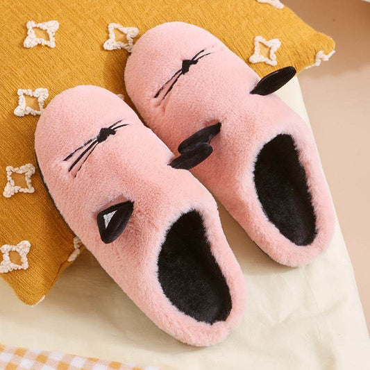 Winter New Coral Velvet Slippers Cartoon Cat Cotton Slippers Home Cotton Shoes Warm Slipper - Mubimart