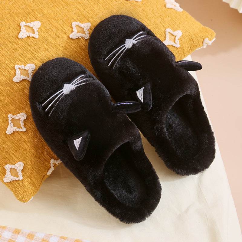 Winter New Coral Velvet Slippers Cartoon Cat Cotton Slippers Home Cotton Shoes Warm Slipper - Mubimart
