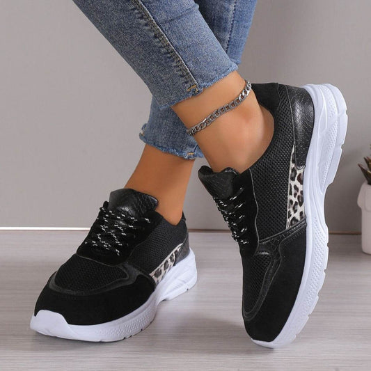 Women's Lace Up Sneakers Breathable Mesh Flat Shoes Fashion Casual Lightweight Running Sports Shoes - Mubimart