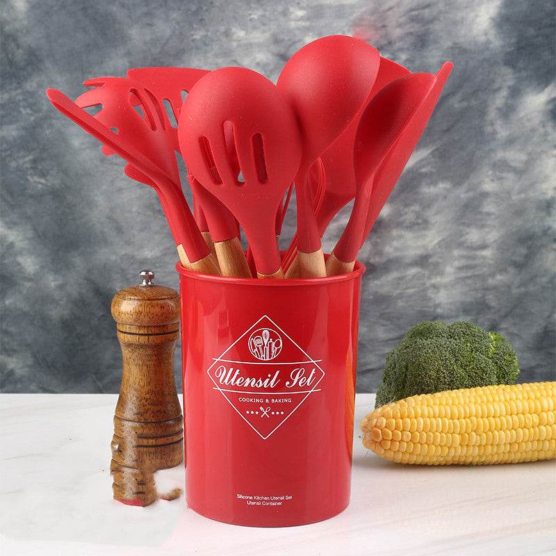 Wooden Handle kitchenware Silicone Spatula Household Cooking Spatula - Mubimart