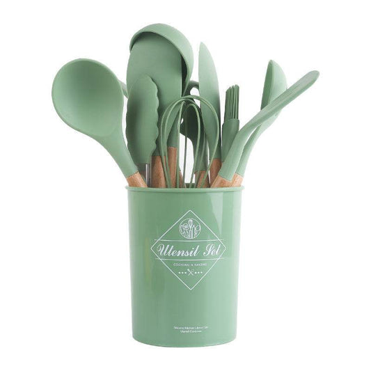 Wooden Handle kitchenware Silicone Spatula Household Cooking Spatula - Mubimart