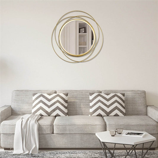 Wrought Iron Round Frame Decorative Wall-Mounted Mirror Gold Leaf Wall-Mounted Mirror - Mubimart