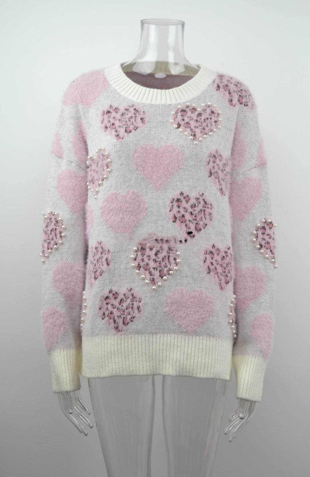 Women's Beads Love Pullover Plus Size Sweater - Mubimart