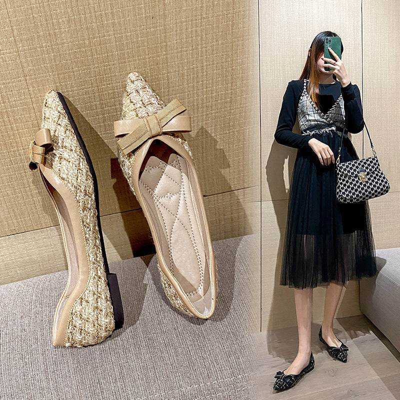 Women's Flat Pointed Toe Flat Elegant Pumps - Mubimart