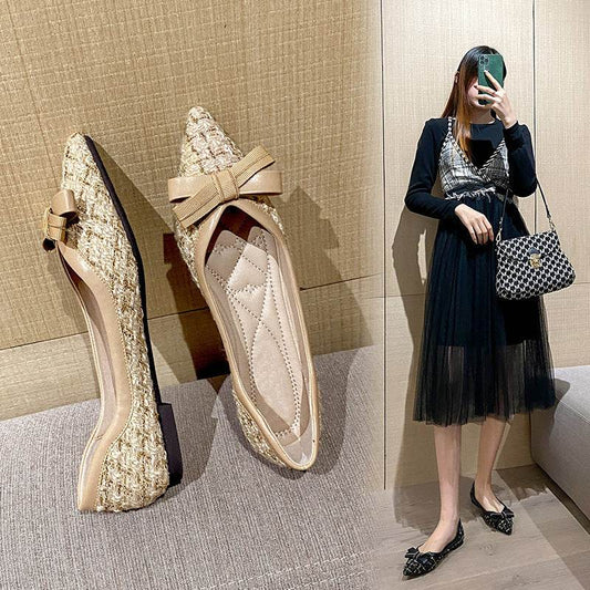 Women's Flat Pointed Toe Flat Elegant Pumps - Mubimart