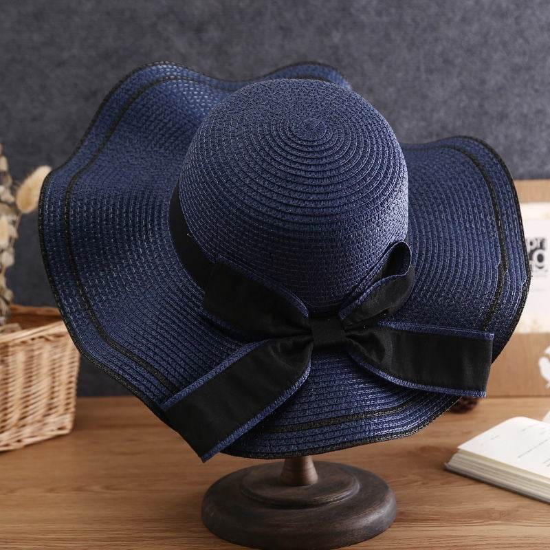 Summer Sun Hat Women Straw Hats Sunshade Panama Fashion Bow Beach Hat Foldable Travel Caps - Mubimart