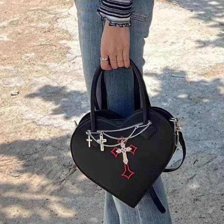 Fashion Love Personality Black Ladies Satchel - Mubimart