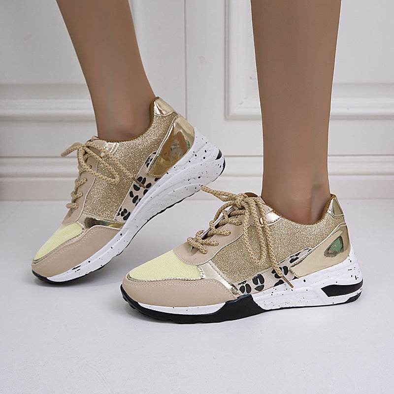 Lace Up Sneakers Wedge Flat Casual Walking Running Shoes For Women - Mubimart