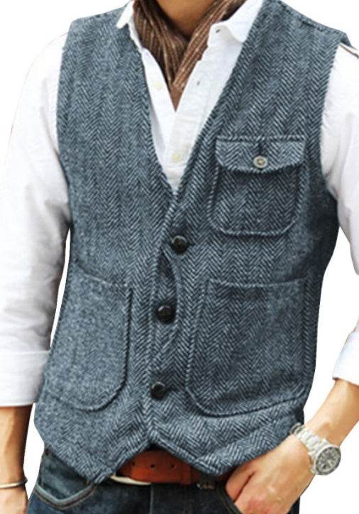 Herringbone Men's Suit Vest Vest - Mubimart