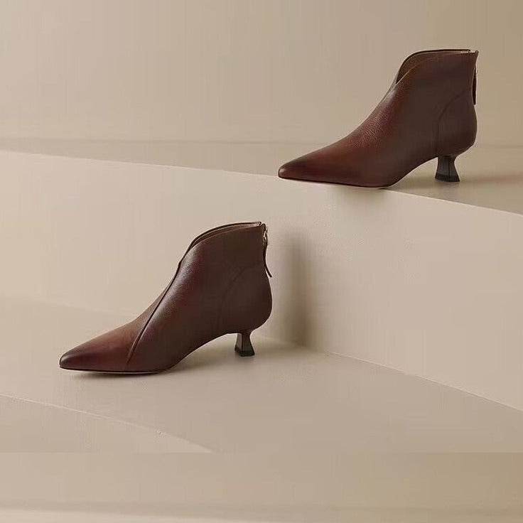 Pointed Toe Kitten Heel Short Boots For Women - Mubimart