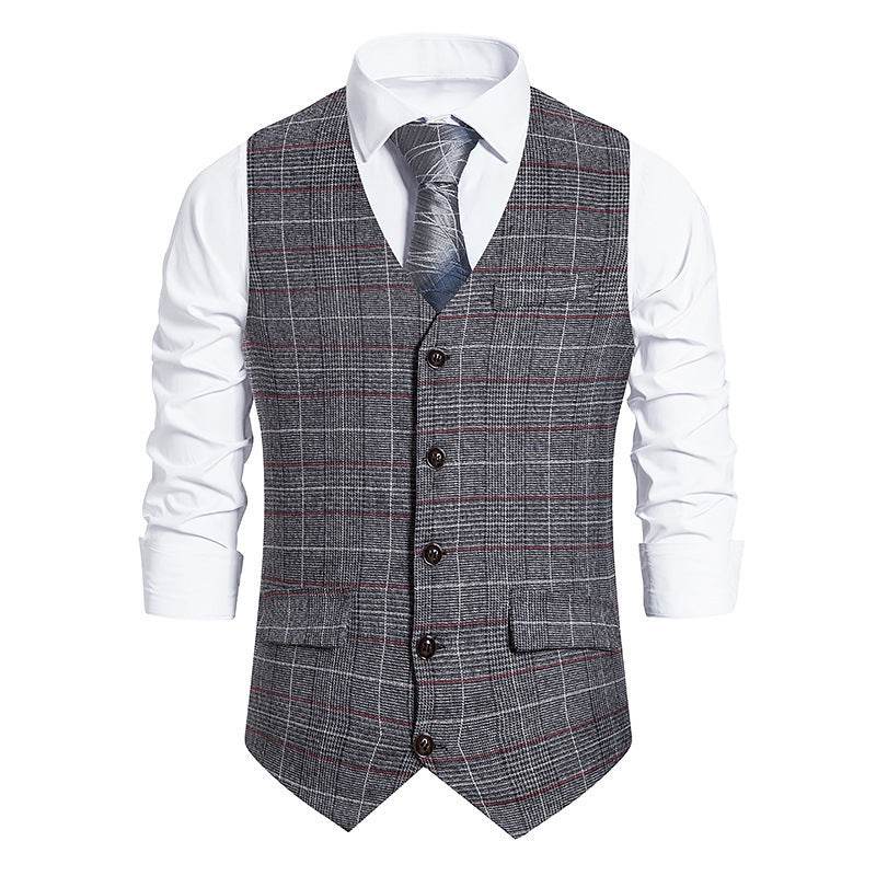 Men's Plaid Single Breasted Vest Style Suit - Mubimart