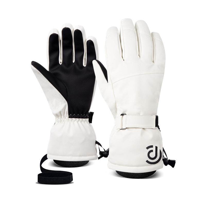 Ski Gloves Men And Women Winter White Warm Cycling Sports Touch Screen Five Fingers - Mubimart