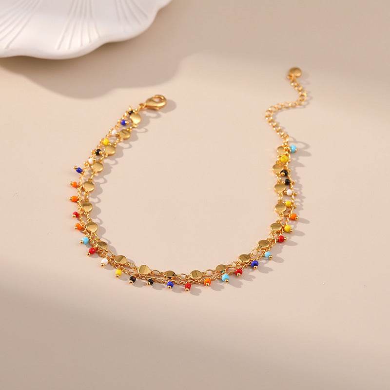 Candy Color Small Rice-shaped Beads National Style Anklets - Mubimart