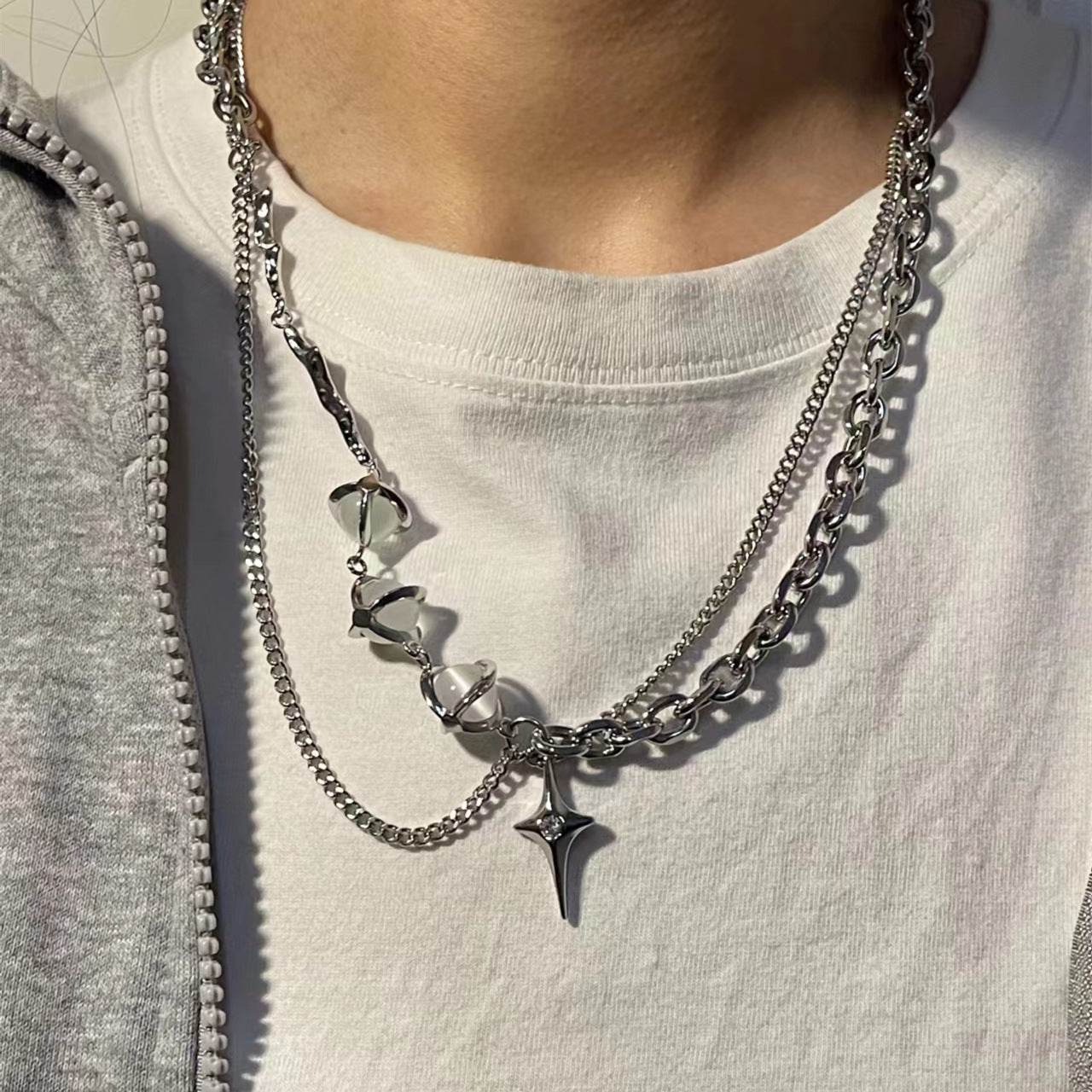 Opal Titanium Steel Necklace For Men - Mubimart