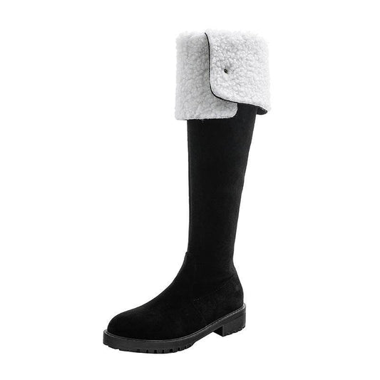 Fleece-lined Warm Brown Flat Over The Knee Tall Knight Boots - Mubimart