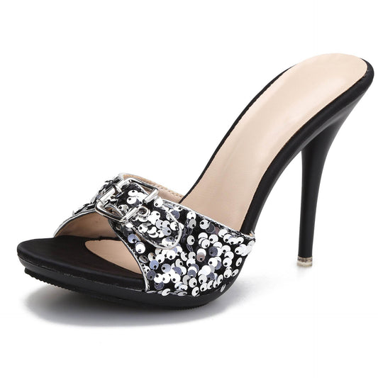 Fashionable Color Snake Pattern Square Buckle Sandal - Mubimart