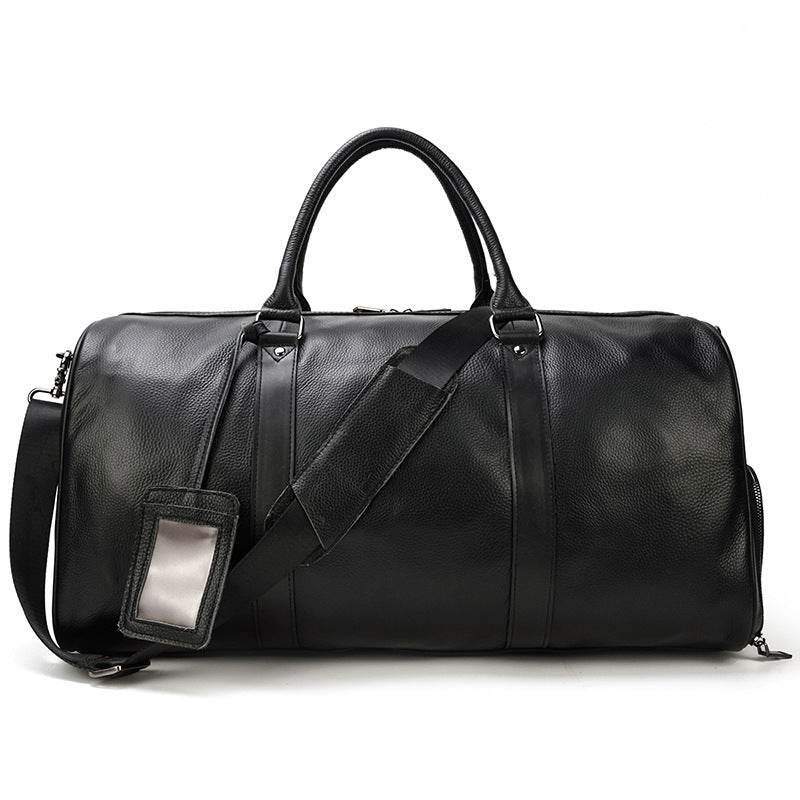 Men's Real-leather Traveling Black Gym Bag - Mubimart