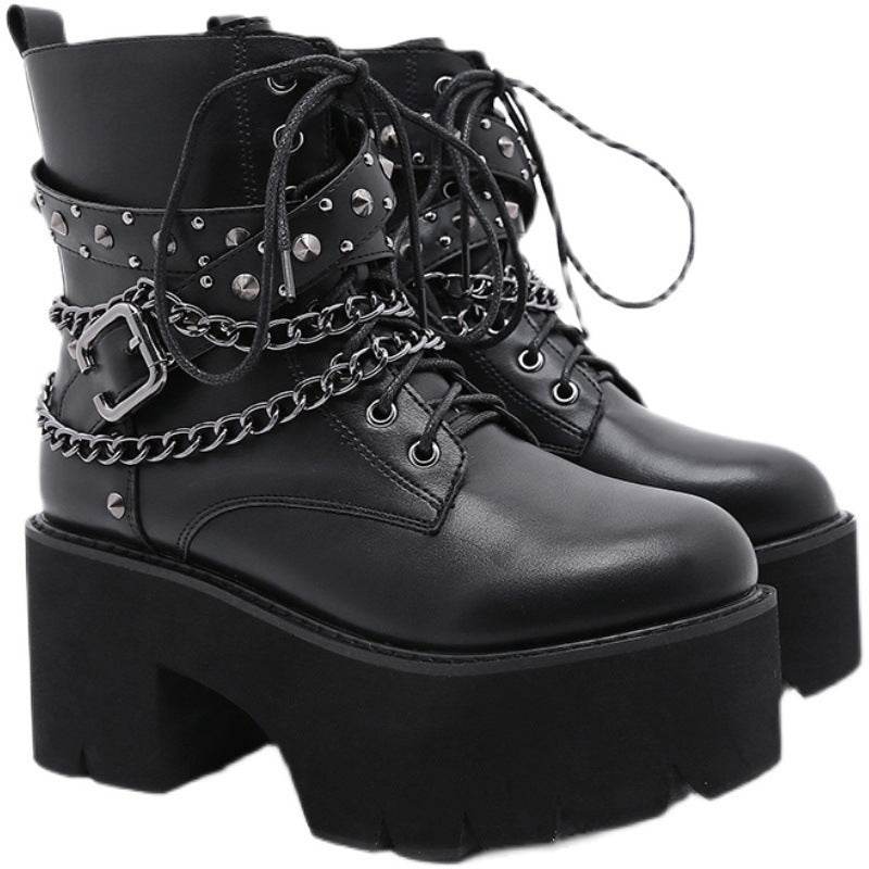 Women's Chunky Heel Booties Platform Platform Martin Boots - Mubimart