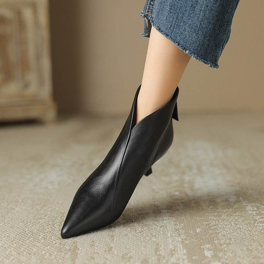 Pointed Toe Kitten Heel Short Boots For Women - Mubimart