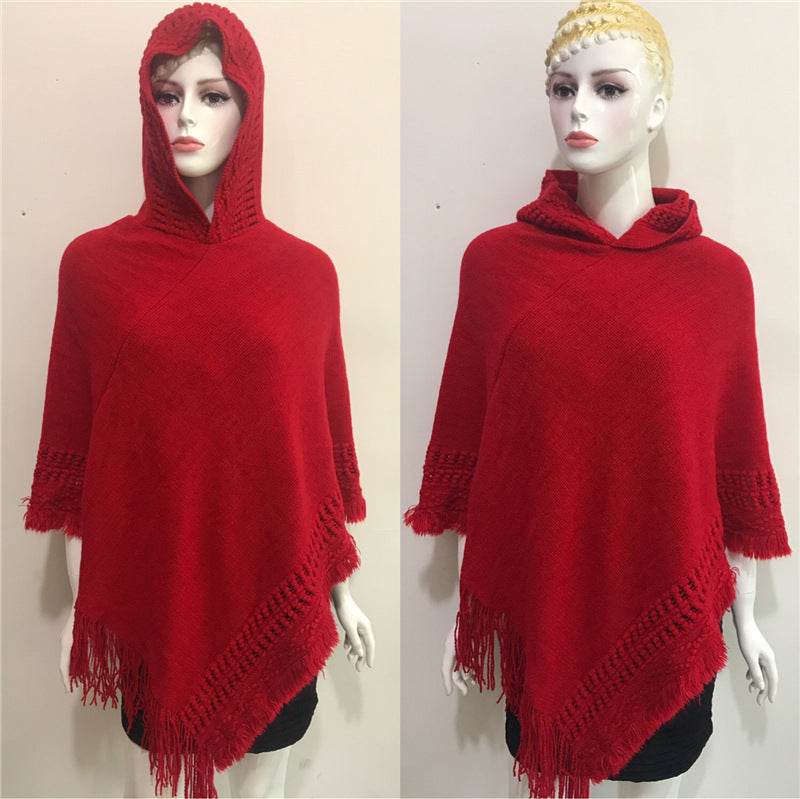 Solid Color Hollow Tassel Plus Size Cape And Shawl - Mubimart