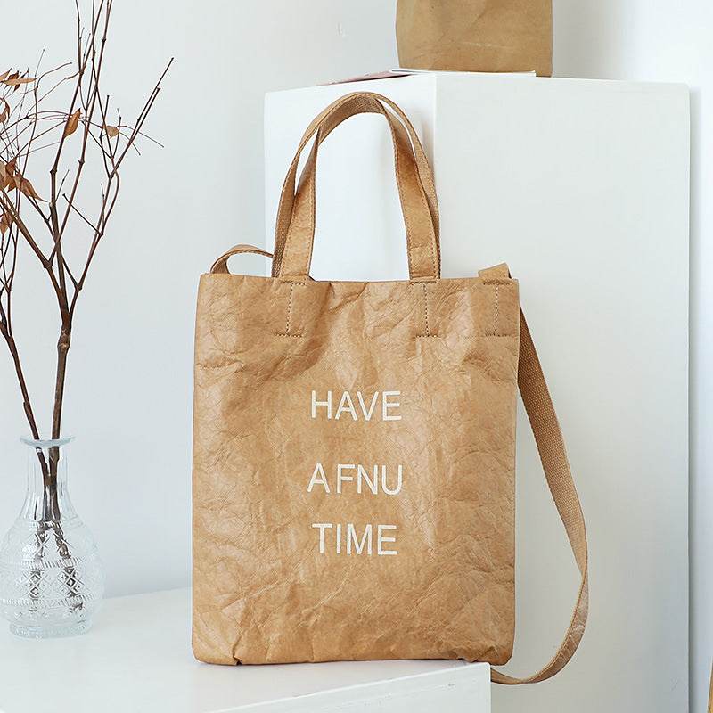 Simple Vintage Washed Kraft Tote Bag Women - Mubimart