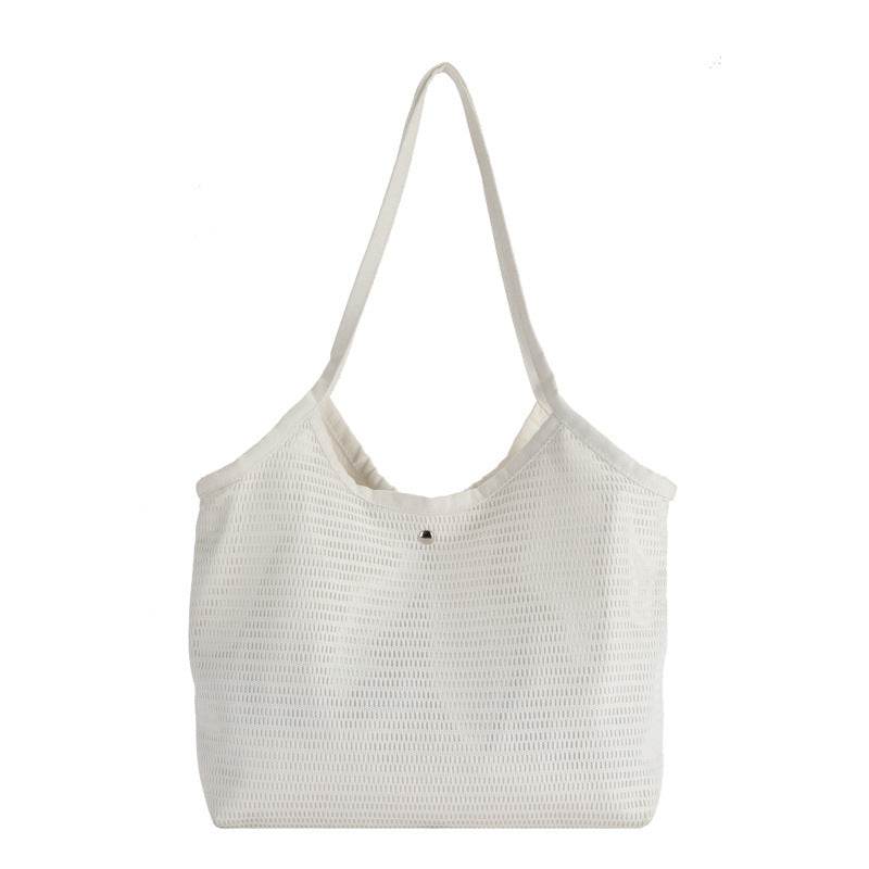 Women Mesh Tote Bag Solid Color Designer Ladies Casual Handbag Shoulder Bag Large Capacity Reusable Shopping Beach Bag - Mubimart