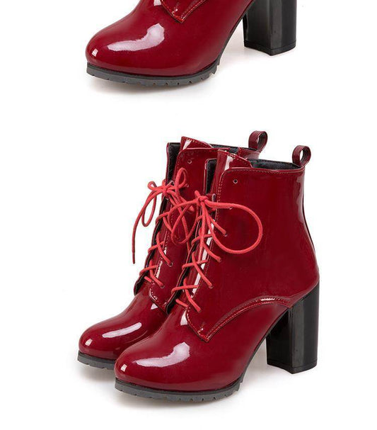 Oversized Lace Up Boots With Thick Heels Martin - Mubimart