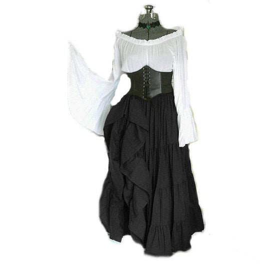 European Retro Fashion All-match Bell-sleeved Corset Women's Dress - Mubimart