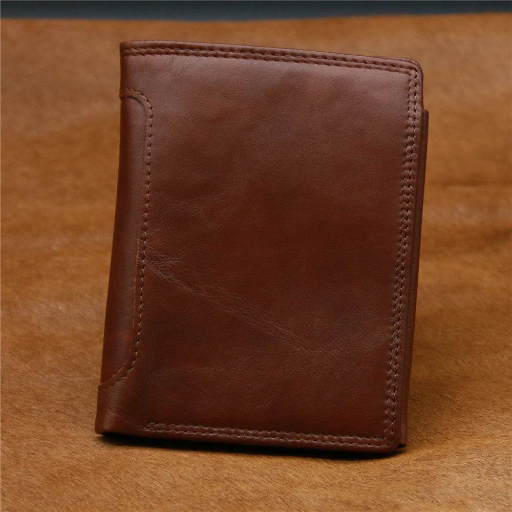 Men's Genuine Leather Retro Vertical Wallet - Mubimart